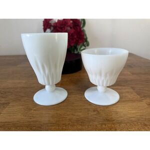 Vintage Milk Glass‎ Goblets Paneled Swirl Pedestal Cups MCM White Glass Wedding